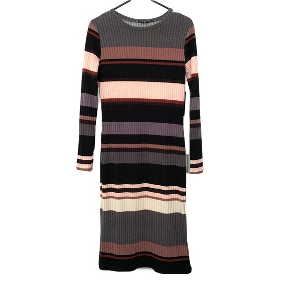 Lulus Striped Long Sleeve Ribbed Midi Dress - Picture 3 of 7
